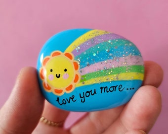 Love you more anxiety rainbow keepsake sparkly pebble gift . Children's wellbeing . Mental health