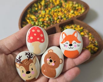 Autumn woodland animals painted pebble set.