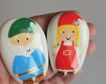 Painted Garden Gnome Pebble Set, Husband and Wife, Story Stones