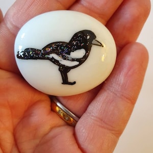 Magpie Sparkly Painted Pebble, Good Luck Keepsake Stone
