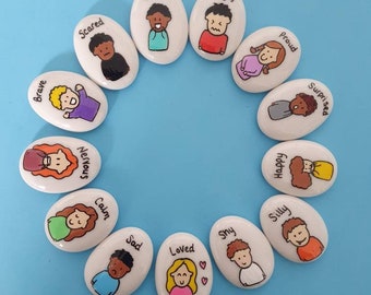 Emotion feelings painted pebbles for early years learning