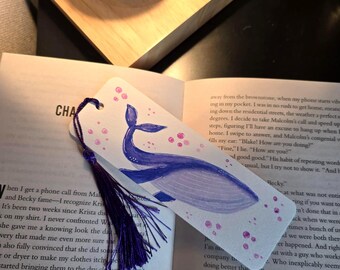 Original watercolour handpainted whale bookmark