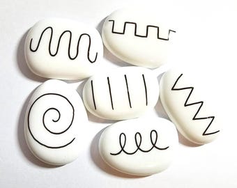 Pre-writing Painted Pebbles, Mark Making, EYFS Activities, Fine Motor Skills (Set of 6)