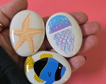 Ocean Story Stones Set, Sealife Painted Pebbles, Teaching Resources