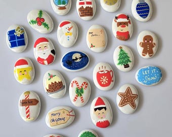 Christmas Advent Calendar fillers. Hand painted pebbles .