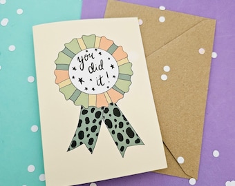 Congratulations Card, Rosette Design, Leopard Print Ribbon