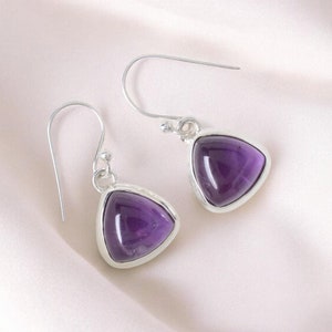 Handmade Trillion Amethyst Sterling Silver Dangle Earrings