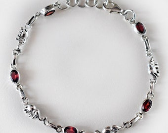 Garnet Gemstone Bracelet, Natural Gemstone Bracelet, 925 Sterling Silver, Adjustable Bracelet, Handmade Jewelry, Boho Chic Bracelet For Her