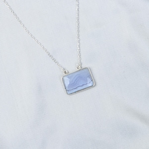 Elegant Blue Lace Agate Necklace, 925 Sterling Silver, Unique Blue Gemstone Pendant, Sky Blue Stone Pendant, Statement Jewelry, Gift For Her