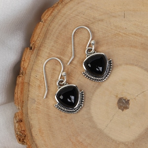 Elegant Black Onyx Gemstone Earrings, 925 Sterling Silver Earrings, Black Drop & Dangle Earrings, Birthstone Earrings, Birthday Gift For Her