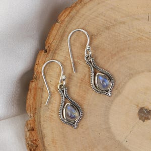 Rainbow Moonstone Sterling Silver Earrings: Teardrop Dangle Jewelry