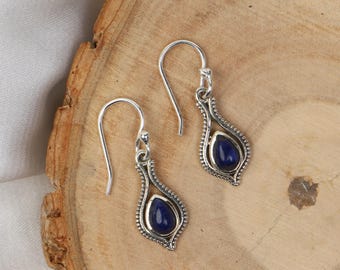 Genuine Sodalite Gemstone Earrings, 925 Sterling Silver Earrings, Unique Jewelry, Blue Stone Earrings, Tiny Gemstone Earrings, Gift For Her