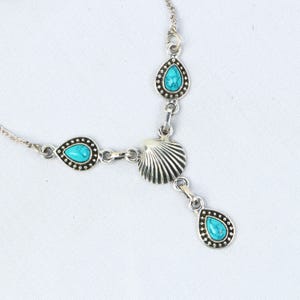 Collar de piedra preciosa turquesa azul, plata de ley 925, joyería bohemia, collar de turquesa en forma de lágrima, joyería curativa, regalo de aniversario para ella