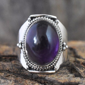 Elegant Amethyst Gemstone Ring, Purple Stone Ring, Handmade Jewelry, 925 Sterling Silver Ring, Unique Vintage Ring, Anniversary Gift For Her