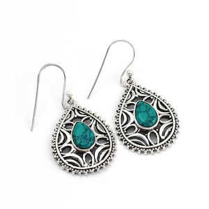 Turquoise Earrings, Teardrop Earrings, Turquoise Dangle Earrings, 925 Sterling Silver Earring, December Birthstone Earring, Gift For Her