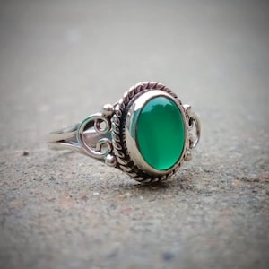 Natural Green Onyx Ring, 925 Sterling Silver Ring, Bohemian Silver Ring, Wedding Gift Ring, Birthstone Ring, Green Stone Ring, Gift For Him
