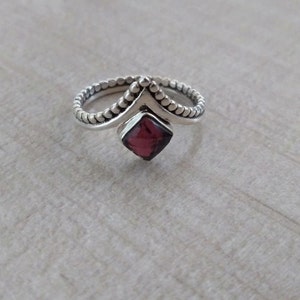 Natural Garnet Ring, Engagement Ring, 925 Sterling Silver Ring, Wedding Ring Gifts, Emerald Cut Garnet Ring, Statement Ring,Crown Shape Ring