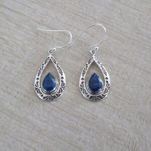 Lapis Lazuli Earrings, Lapis Lazuli Pear Gemstone, Gemstone Earrings, 925 Sterling Silver Earrings, Handmade Earrings, Silver Boho Earrings