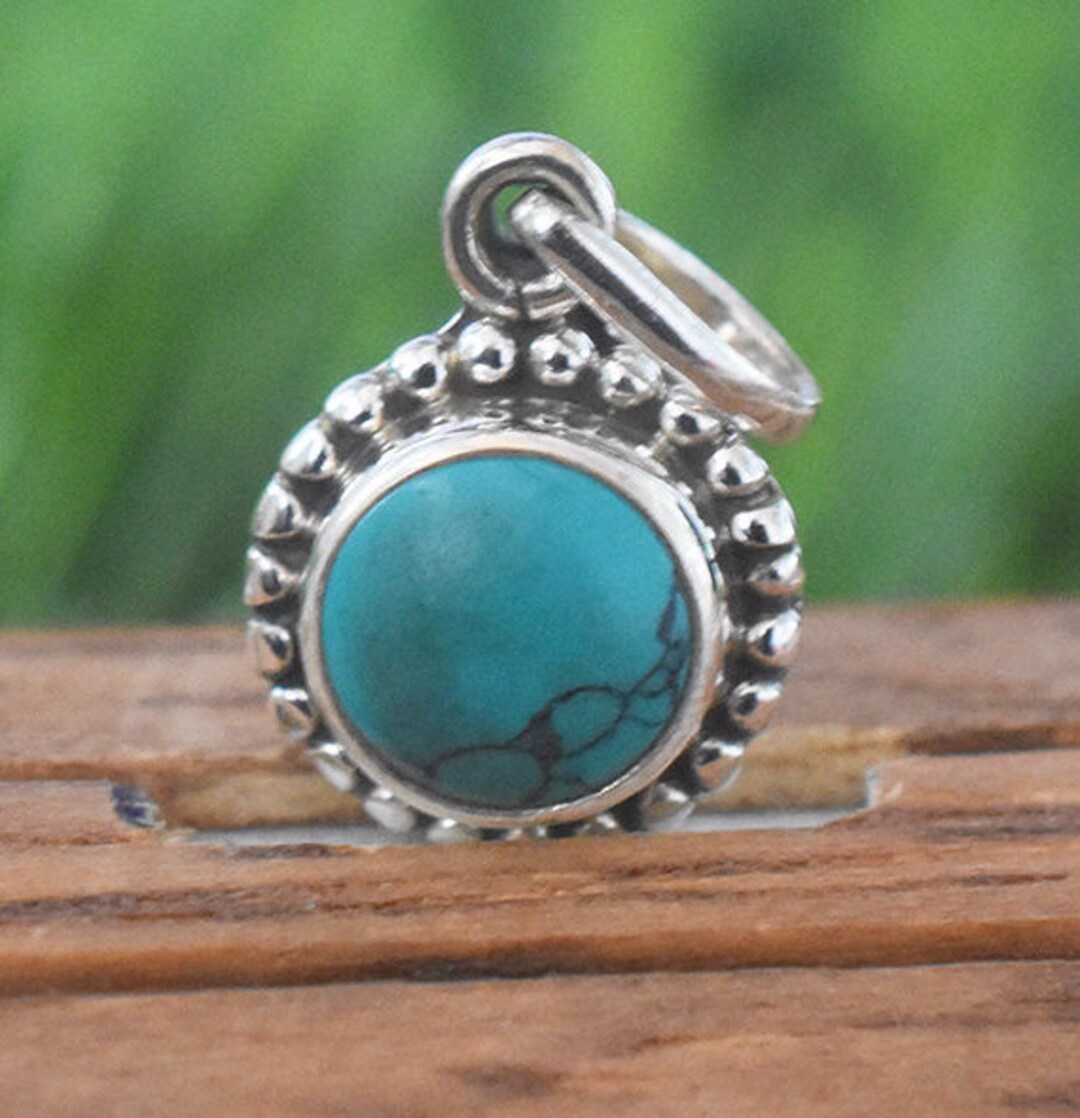 Turquoise Feather Charm .925 Sterling Silver Pendant December Birthstone Gift