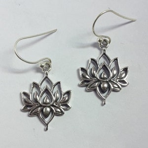 Sterling Silber Lotus Blume Ohrringe, handgemachte baumeln Schmuck