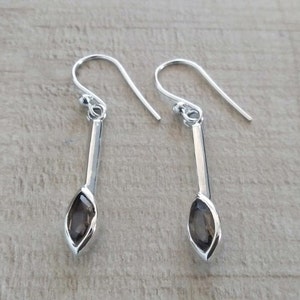 Smoky Quartz Earrings, 925 Sterling Silver, Valentines Day Gifts for Her, Smoky Quartz Jewelry, Dainty Gemstone Drop Dangle, Gifts for Mom