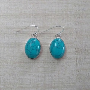 Turquoise Earrings, Round Turquoise Earrings, Turquoise Dangle Earrings, Blue Turquoise Earrings, 925 Sterling Silver, Women Earrings Gifts