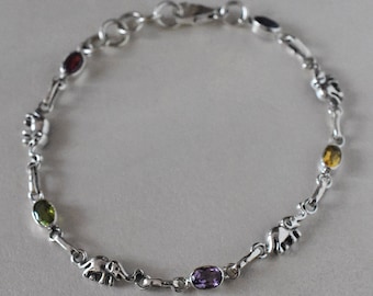 Multi Stone Natural Bracelet, 925 Sterling Silver Bracelet, Elephant Design Bracelet, Handmade Bracelet, Anniversary Gift, Boho Gift For Her