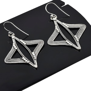 Sterling Silver Filigree Earrings, 925 Sterling Silver, Handmade Earrings, Dangle Drop Earrings, Teardrop Earrings, Unique Earrings For Her
