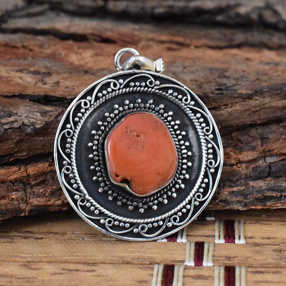 Elegant Red Coral Gemstone Pendant, Natural Gemstone Pendant, Dainty Pendant, Thanksgiving Gift, Anniversary Gift For Her, Boho Jewelry