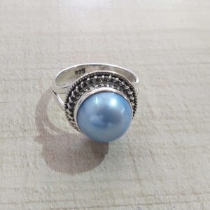 Fresh Water Pearl Ring, Sterling Silver Ring, Blue Pearl Ring, Handmade Ring, Designer Ring, Boho Ring, Engagement Gifts Ring, Gift For Her
