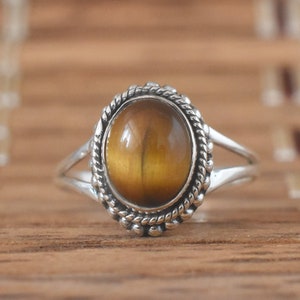Tiger Eye Ring, Gemstone Ring, 925 Sterling Silver Ring, Statement Ring, Oval Cabochon Ring, Ring For Women, Handmade Ring, Gift For Her