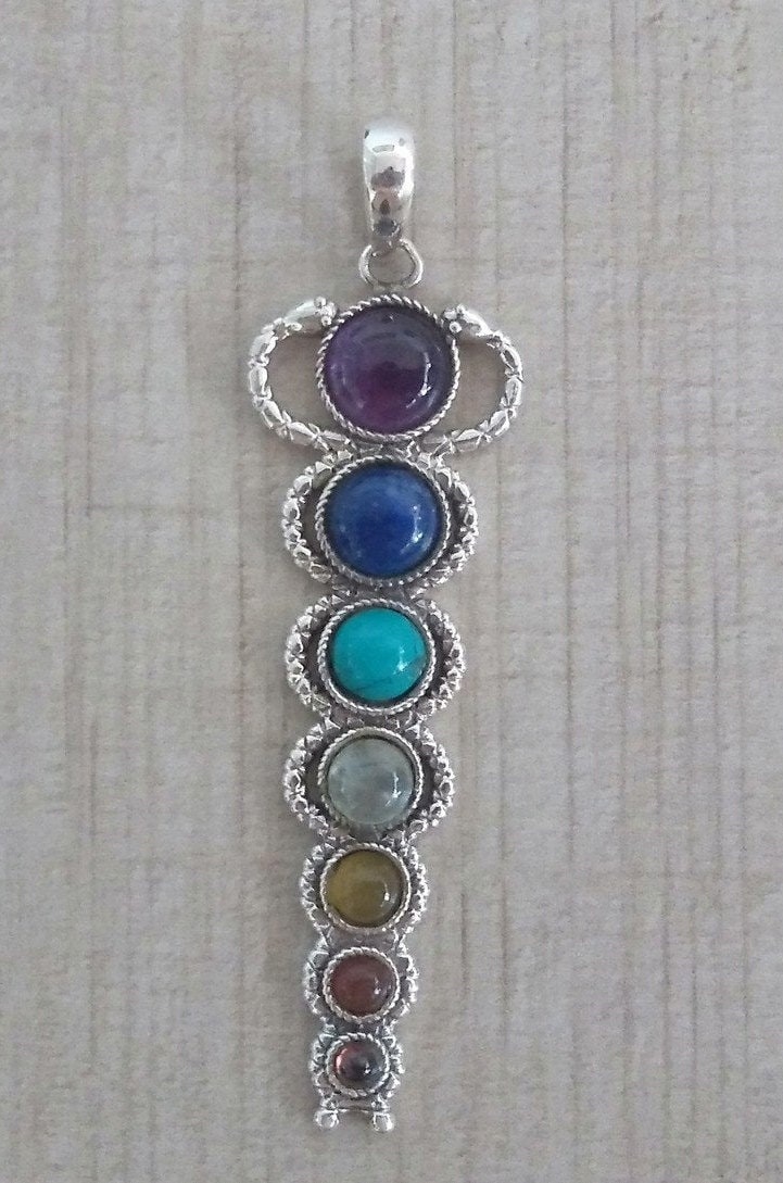 925 Sterling Silver Chakra Pendant, Chakra Hearts, Silver Chakra Pendant, Simple Chakra Necklace, 7 Chakra Colour Pendant,925 Silver Jewelry