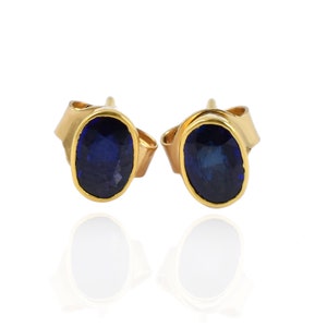 14K Gold Blue Sapphire Earrings, Sapphire Gold Earrings, Sapphire  Stud Earrings, September Birthstone Earrings, Blue Sapphire