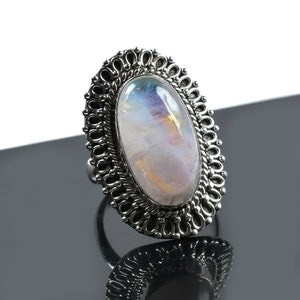 Rainbow Moonstone Ring, 925 Sterling Silver Ring, Statement Ring, Birthstone Ring Jewelry, White Moonstone Ring, Gift For Her, Wedding Ring