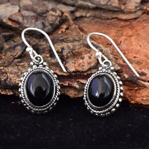 Natural Black Onyx Gemstone Earrings, Black Drop & Dangle Earrings, 925 Sterling Silver Earrings, Anniversary Gift For Her, Boho Jewelry