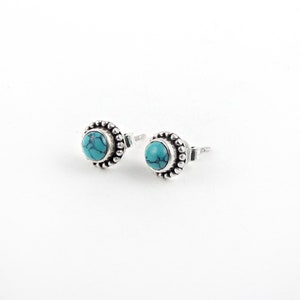 Small Turquoise Gemstone Earrings, 925 Sterling Silver Earrings, Minimalist Studs For Women, Birthstone Earrings, Birthday Gift For Her