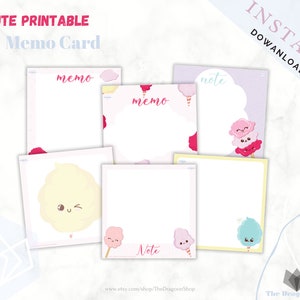 Kawaii Zuckerwatte Memo Karte / Goals for Today Notizen Digital Download/Printable | süßes Briefpapier |Notizblock