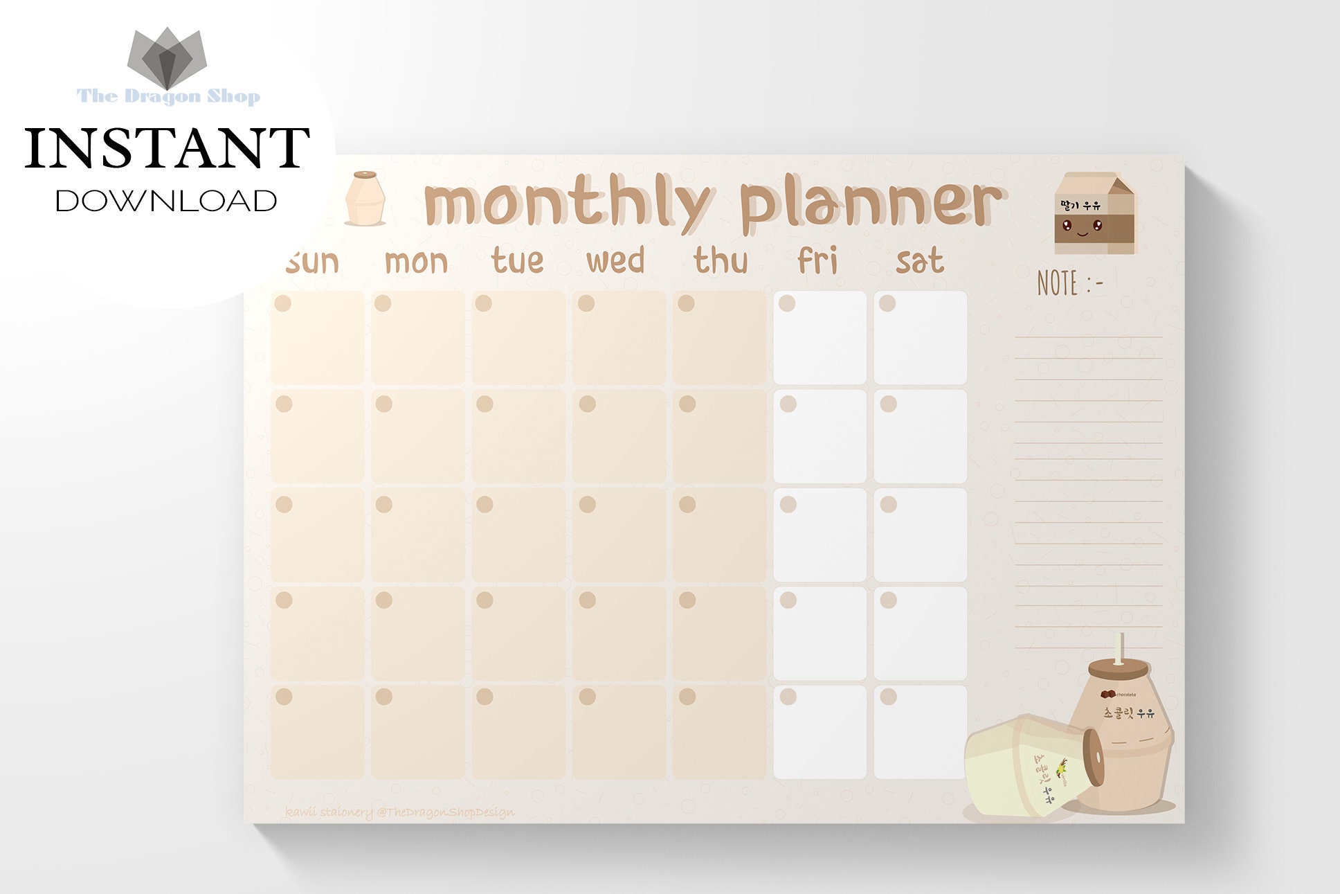Banana Milk Cute Monthly Calendar , Printable Blank Monthly Calendar ...