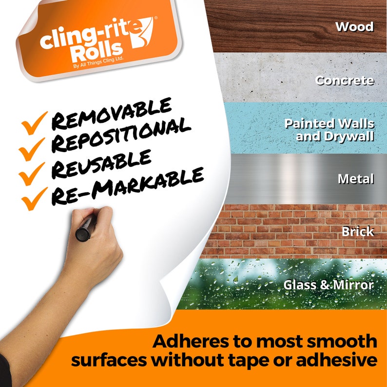 Clingers Dry Erase Clingrite Rolls, Recyclable Whiteboard, 100' Roll, Sheet Size 20x30, for