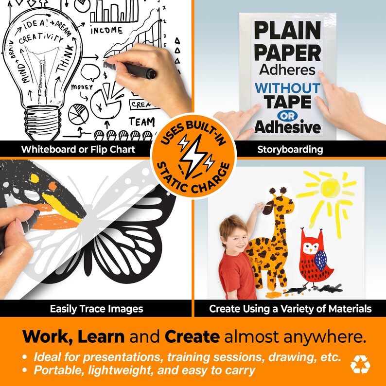 Clingers Dry Erase Clingrite Rolls, Recyclable Whiteboard, 100' Roll, Sheet Size 20x30, for