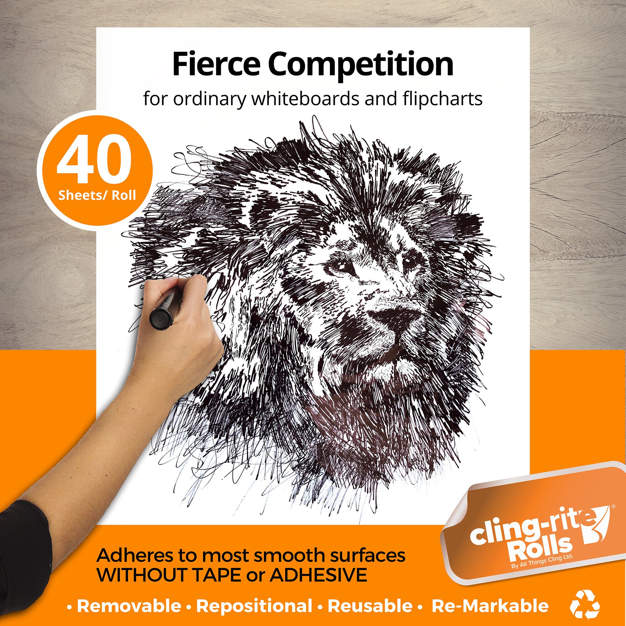 Clingers Dry Erase Clingrite Rolls, Recyclable Whiteboard, 100' Roll, Sheet Size 20x30, for