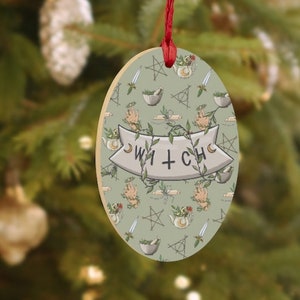 Green Witch Yule Pagan Wooden Christmas Ornaments Magnetic