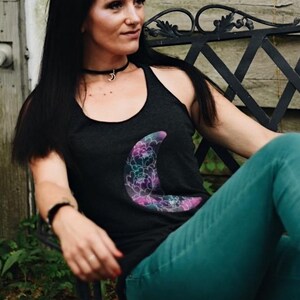 Galaxy Moon Floral Tri-Blend Racerback Tank
