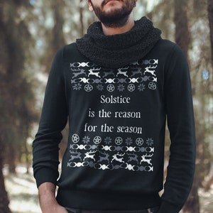 Ugly Christmas Sweater Solstice is the Reason for the Season Witch Sweatshirt Triple Goddess Pentagram