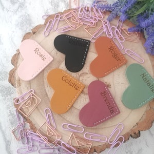 Personalised Heart Leather Bookmark: Engraved Corner Bookmark