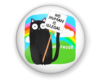 Large ANTI ICE Button or Magnet, No Human is Illegal, Defund ICE!