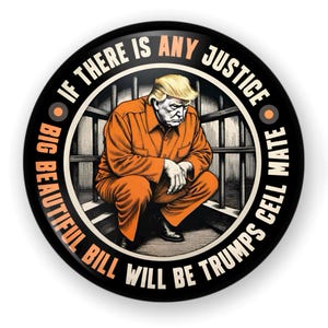 Large Size Anti Trump Snark Button Or Magnet: If There is Any Justice Big Beautiful Bill Will Be Trumps Cell Mate ;)