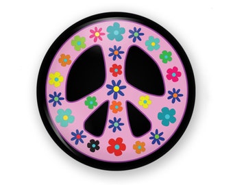 Floral Peace Sign Button or Magnet