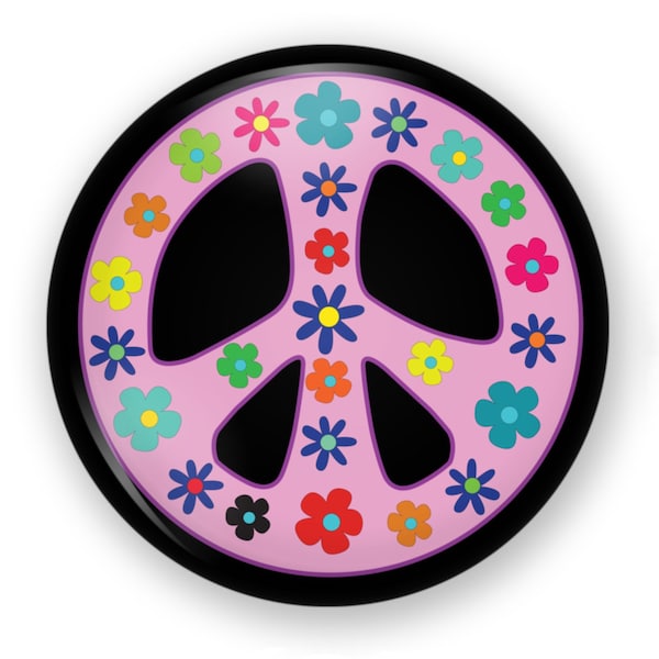 Peace Magnet, Peace Button, Peace Pin, Floral Peace Button, Boho Pin, Groovy Art,  Hippie Button, Hippie Pin, Hippie Magnet, Bohemian Button