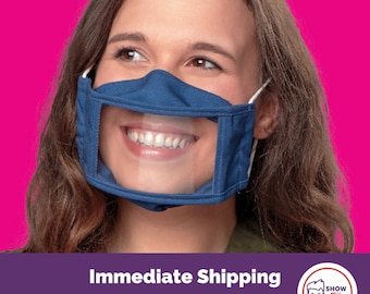 Anti-Fog Clear Window Face Mask - Adult Navy Blue